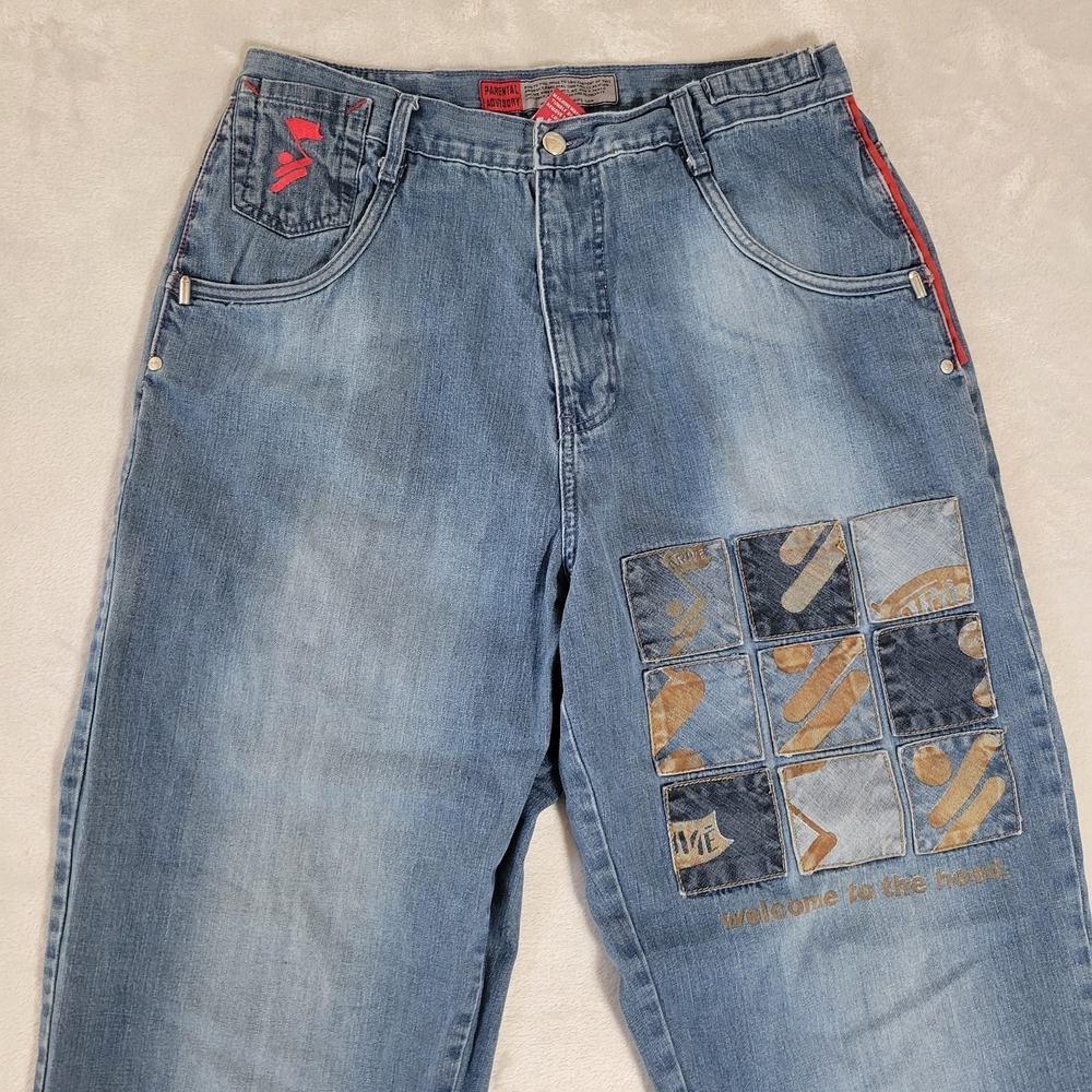 Vintage Y2K Arme Welcome To The Hood Jeans 32 Skater Grunge Baggy Wide Leg